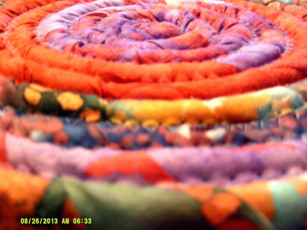 10 inch mat, trivit, hot pad, centerpiece in Purple, Orange, Yellow, Green and Blue