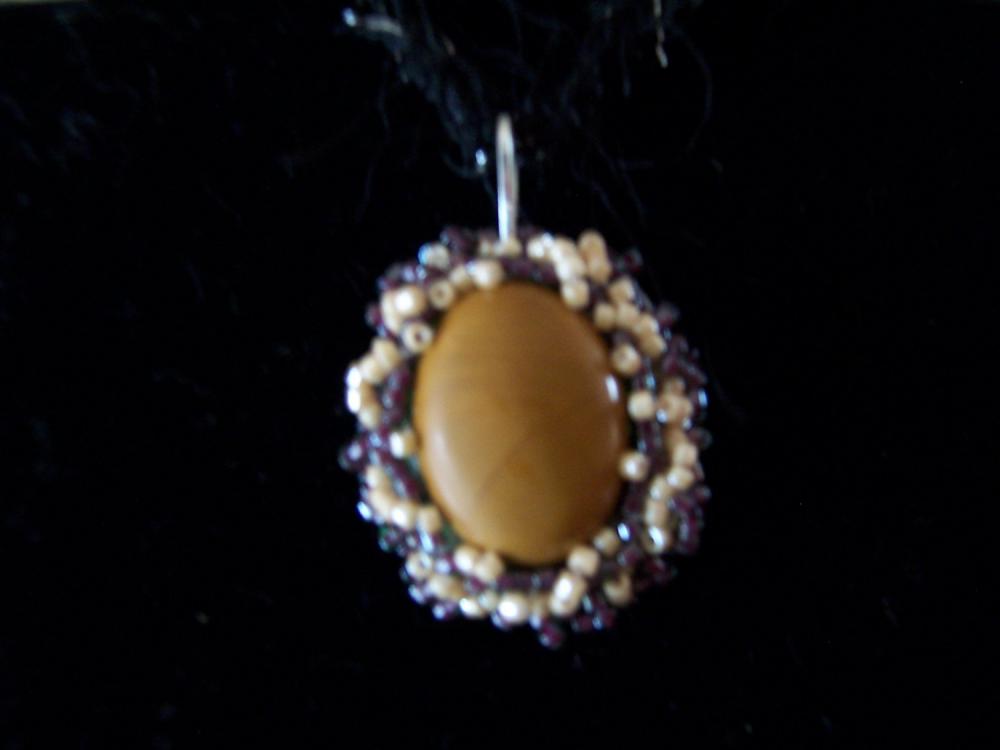 1/2 Price Sale - Moukaite Jasper Pendant with seed beads