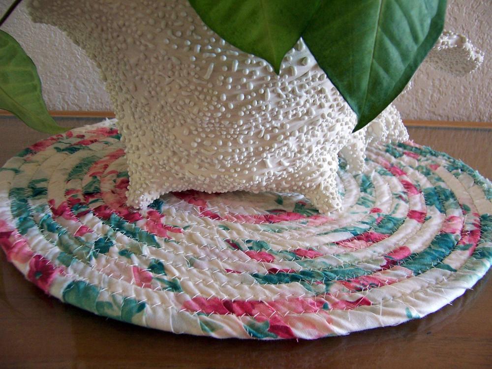 Hot Pad, Trivet, Plant, Candle Mat Coiled in - 12 inches Green, Animal print, brown, Blue