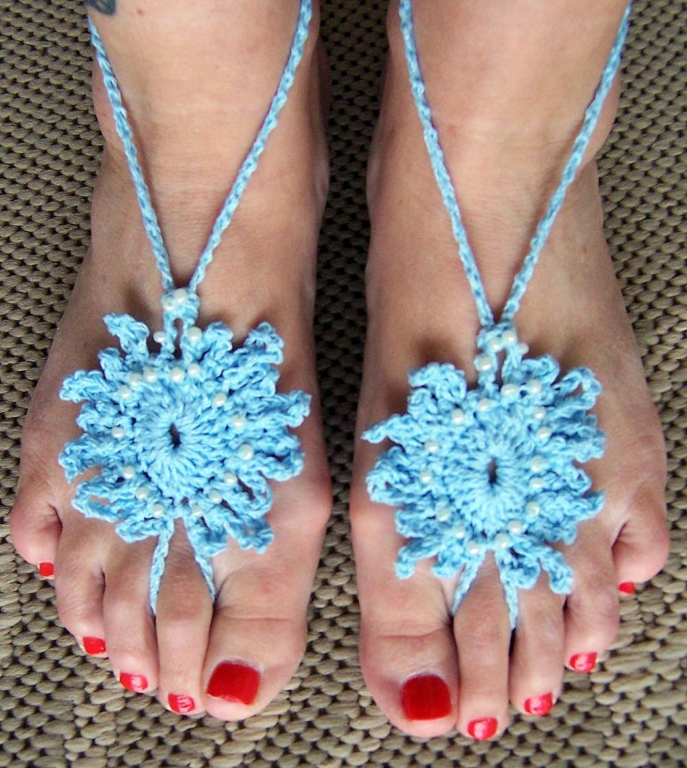 Barefoot Sandals Light Blue Beaded Pearl Crochet, Beach wear, Nude shoes, Foot jewelry, Wedding, Victorian, Lace, Sexy, Yoga, Pool