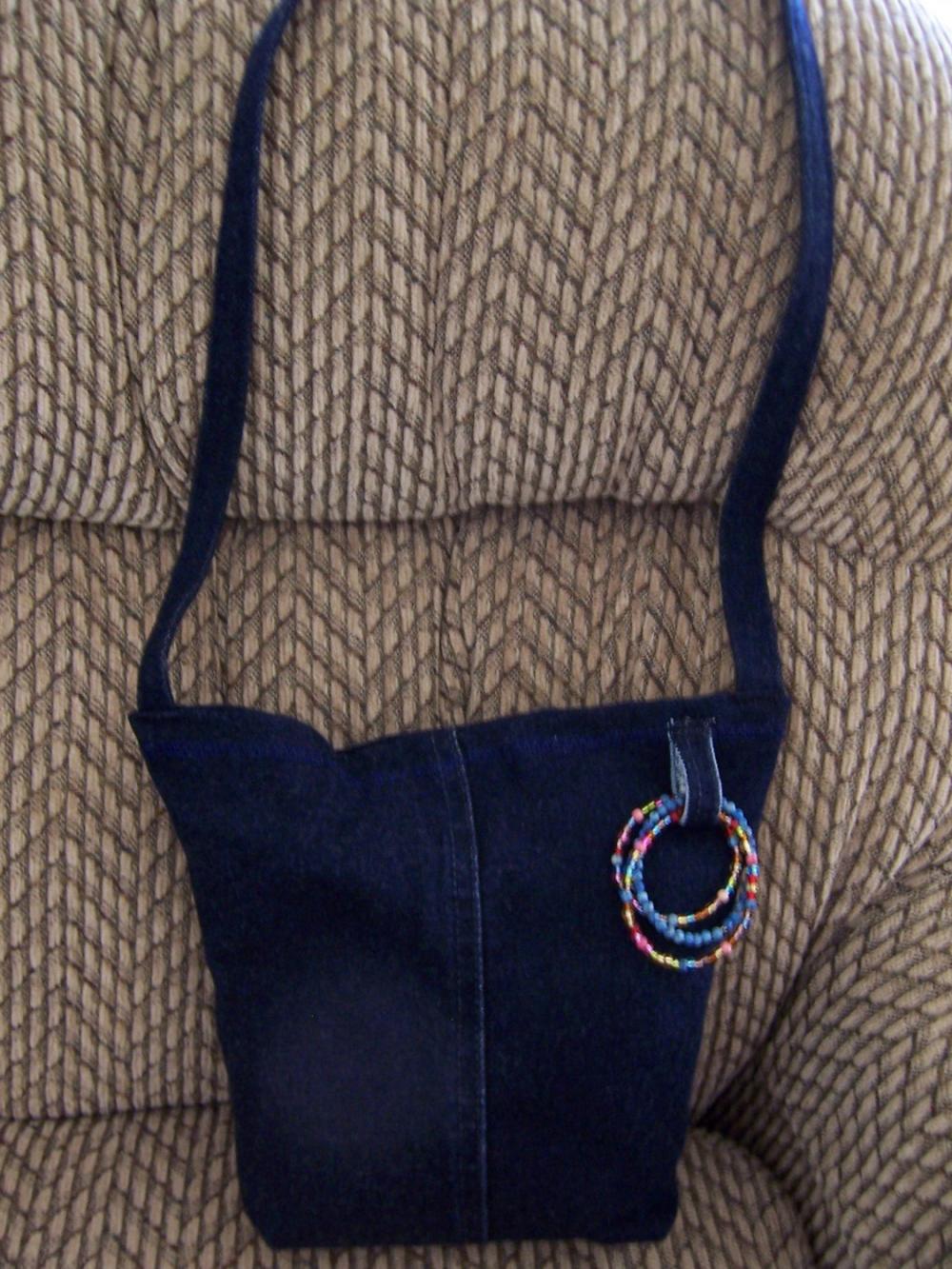 Blue Recycled Jean Purse with Beaded Details