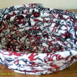 Handmade Black, Red and White Basket or Bowl, 10 inch diameter and 3.25 inches tall