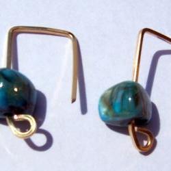Turquoise Modern Style Earrings 14 k Gold-filled - 1 inch long - Free shipping
