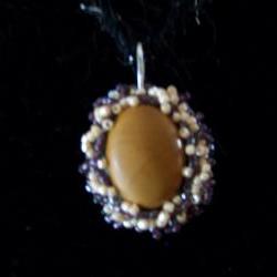 1/2 Price Sale - Moukaite Jasper Pendant with seed beads