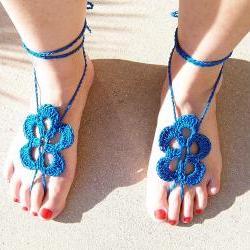 Barefoot Sandals Tourquoise Crochet, Beach wear, Nude shoes, Foot jewelry, Wedding, Victorian, Lace, Sexy, Yoga, Pool