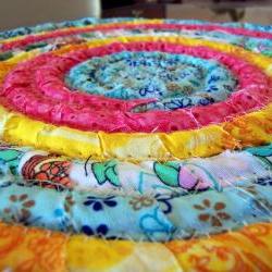 Hot Pad, Trivet, Plant, Candle Mat Coiled in - 11 inches Peach, Yellow, Turquoise, White