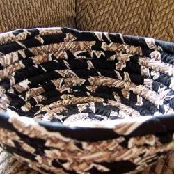 Coiled Fabric Basket in browns, black, tan - 7.5 inches across