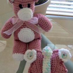 Teddy Bear and Butterfly 11 inch tall Pink Crochet