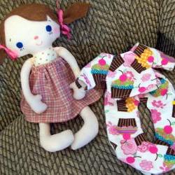 Mae Girl Doll with Pigtails, Bows and Pink Skirt includes Cupcake Flannel 2 piece PJ's