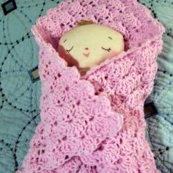 Butterbean Baby Girl Doll with Crochet Pink Blanket