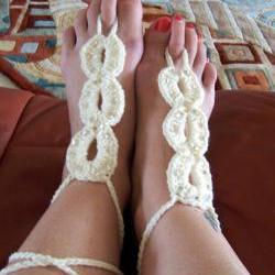 Barefoot Sandals Beaded Color Naturally Crochet, Beach wear, Nude shoes, Foot jewelry, Wedding, Victorian, Lace, Sexy, Yoga, Pool