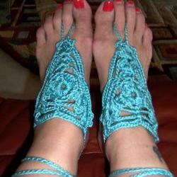 Barefoot Sandals or Fingerless Gloves - Turquoise Crochet, Beach wear, Foot jewelry, Wedding, Victorian, Lace, Sexy, Yoga, Pool